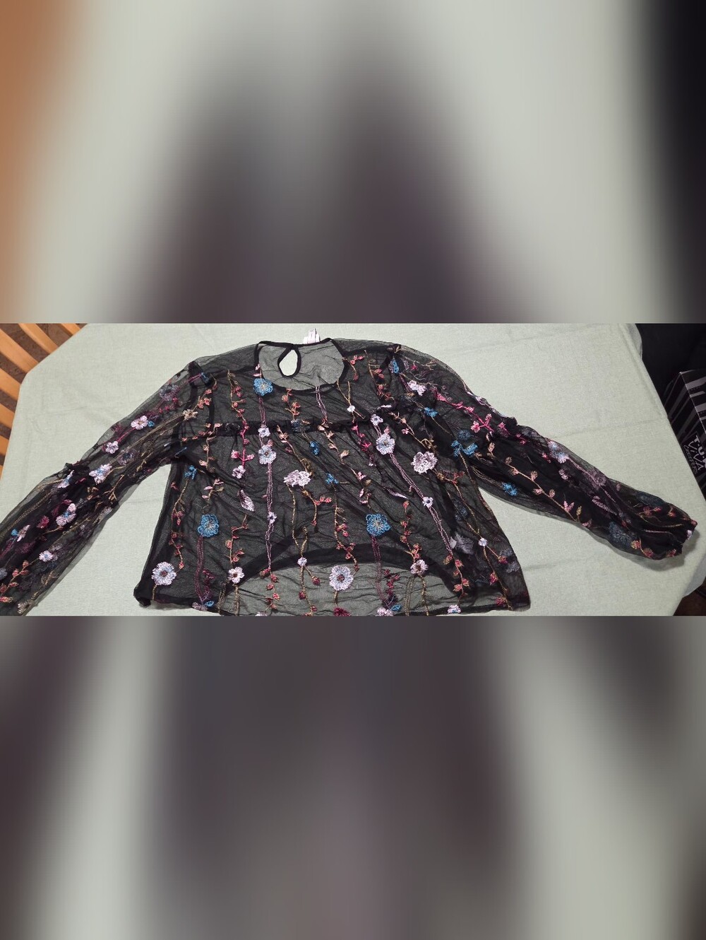 Sheer Black Floral Embroidered Overlay Top